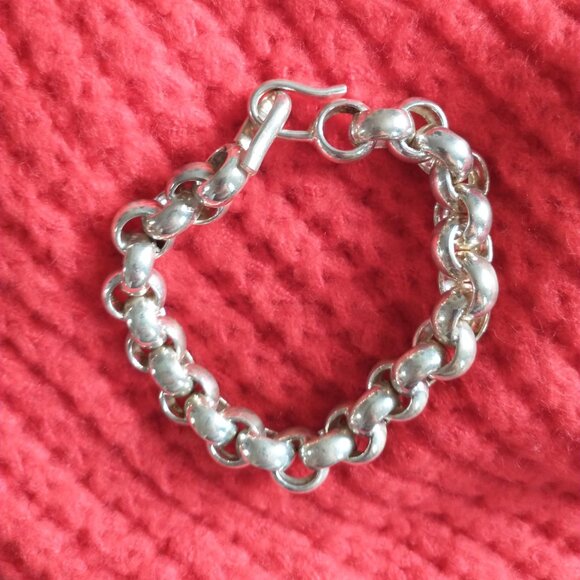 Vintage Large Link Women's Chunky Silver Plate Bracelet - Picture 2 of 9